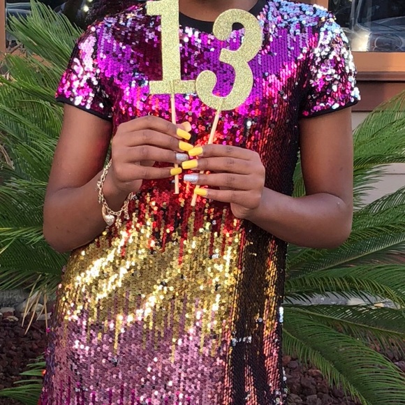Girls Multi-Color Mini Sequin Party Dress - Picture 4 of 7